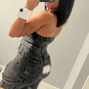 SHEIN Black Denim Strapless Jumpsuit I only used it once